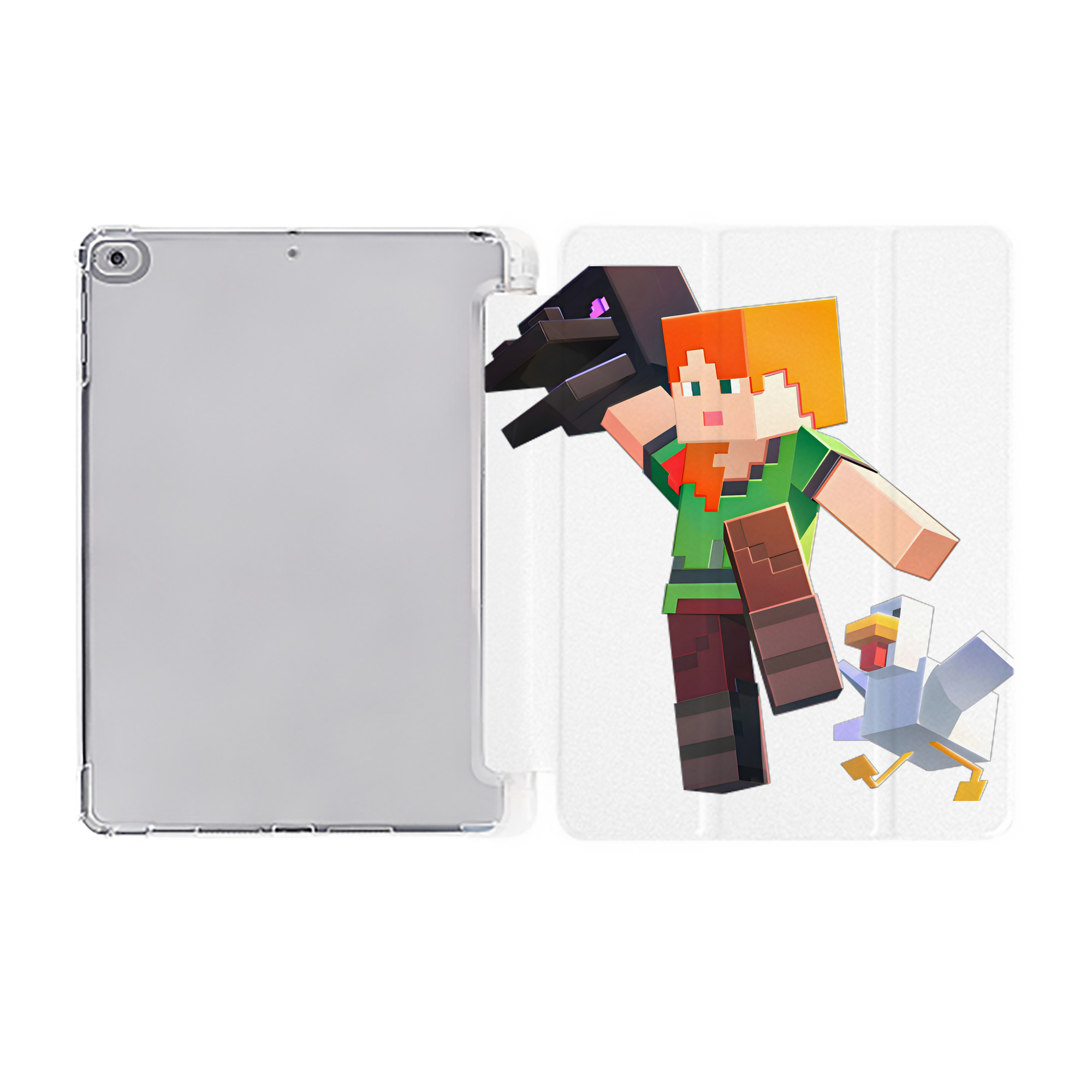 （画像用） マインクラフト ブロックの世界 Minecraft MC Block world IPad ケース ペン収納付き 三つ折りスタンド PUレザー×シリコン 対応機種9.5/10.5/10.9インチ
